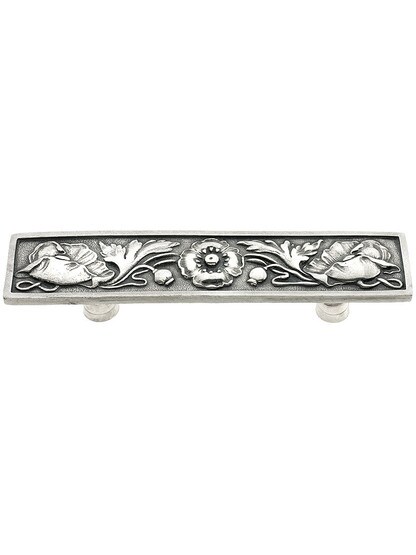 Poppy Flower Drawer Pull - 3 inch Center to Center in Brilliant Pewter.